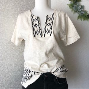 Madewell • Cream and Black embroidered Top